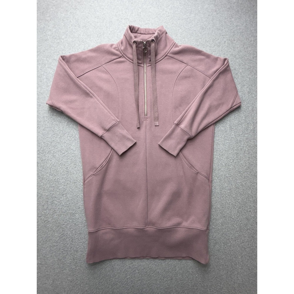 Athleta Tunic‎ Sweatshirt Womens Medium Pink Fleece 1/2 Zip Mock Neck Pockets
